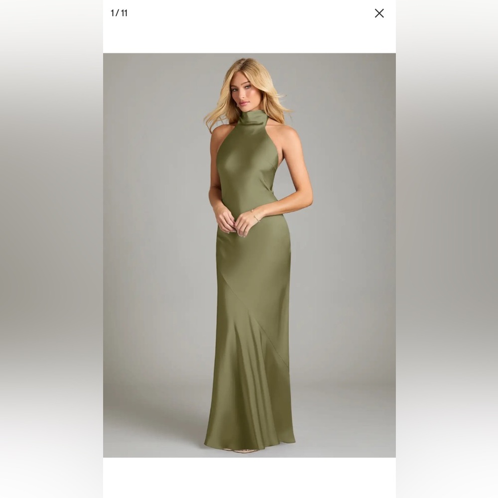 Azazie Velli Stretch Satin Dress Pistachio